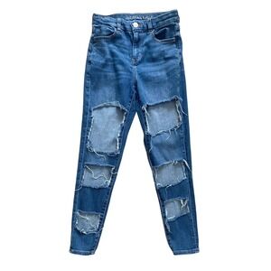 American Eagle Womens Curvy Hi-Rise Jegging Crop Destroyed Jeans Stretch Size 2